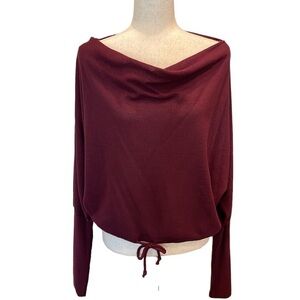 Urban Outfitters Waffle Knit Pullover Drawstring Top Raspberry/Burgundy